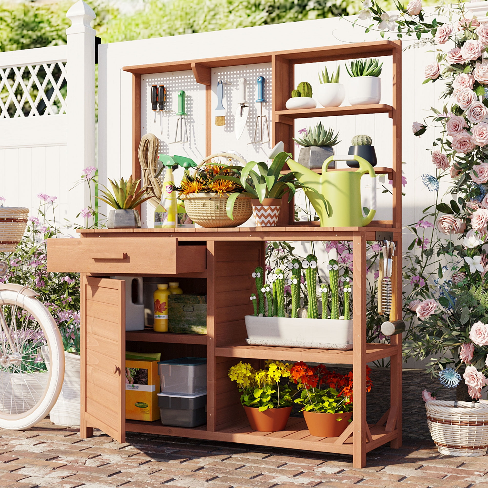 ARNOT Potting Bench,Outdoor Potting Bench Table with Sink and Storage Shelves, Wooden Garden Workstation for Gardening Tools, Planting, and Repotting – Natural Fir Wood (44\ x 18\ x 49.5 ARNOT Potting Bench,Outdoor Potting Bench Table with Sink and Storage Shelves, Wooden Garden Workstation for Gardening Tools, Planting, and Repotting – Natural Fir Wood (44\ x 18\ x 49.5
