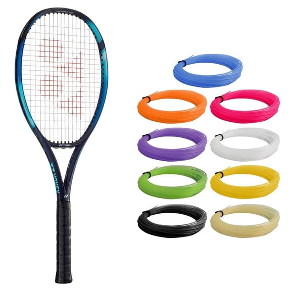 Yonex EZONE 100 Sky Blue Tennis Racquet 7th Gen - 4 5/8" Grip Strung with Black Synthetic Gut Racket String - 16x19 String Pattern