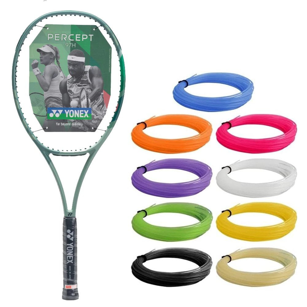 Yonex Percept 97 Olive Green Tennis Racquet Strung with Pink Syn Gut Racket  String 4 1/4