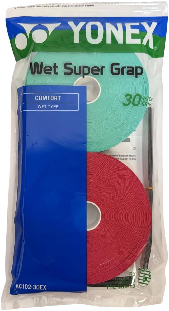 Yonex Wet Super GRAP Tennis Racquet Overgrip Green/Red  30-Pack