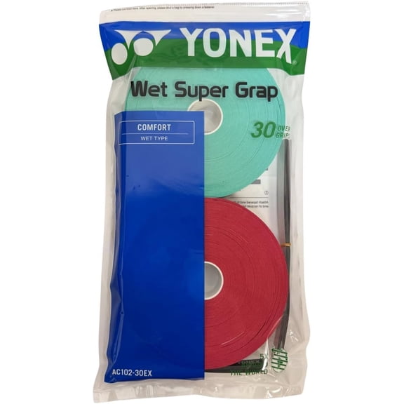 Yonex Wet Super GRAP Tennis Racquet Overgrip Green/Red 30-Pack
