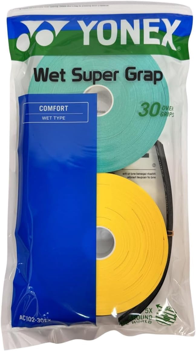Yonex Wet Super GRAP Tennis Racquet Overgrip Green/Yellow  30-Pack in Multipacks 1-5 Packs Available