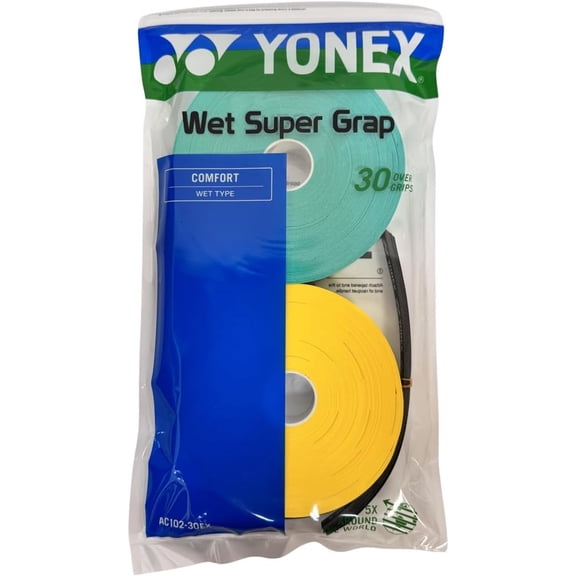 Yonex Wet Super GRAP Tennis Racquet Overgrip Green/Yellow 30-Pack in Multipacks 1-5 Packs Available