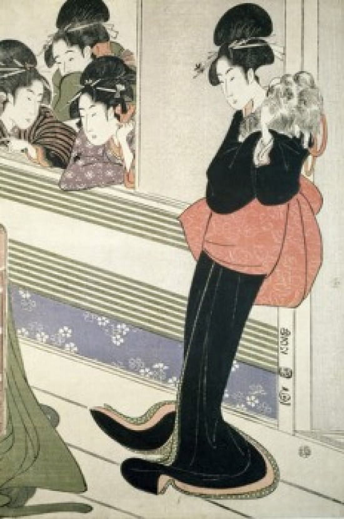 Yong women Japanese woodcut Canvas Art - (18 x 24)