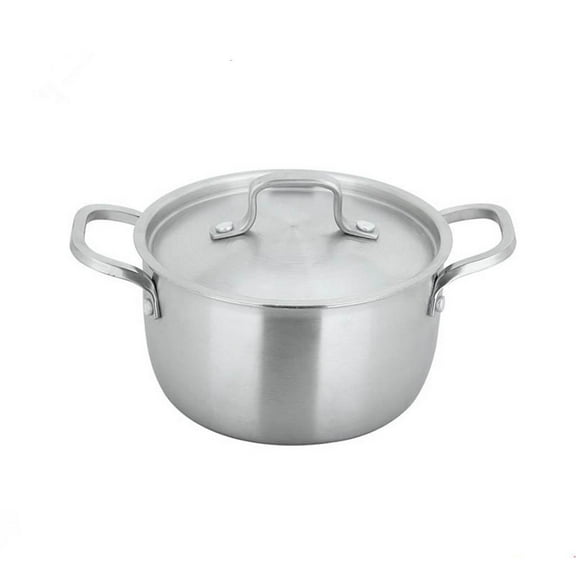 YongCo 14/16cm 304 Stainless Steel Stock Pod with Lid Cover 3-Ply Clad Base Brushed No Coating Soup Pot Kitchen Cookware