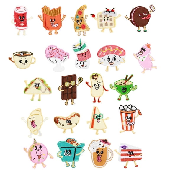 YongCo 22 Pcs Cake Embroidered Patches Coffee Iron on/Sew On Patches Garment Accessories for Jeans Bag Hat