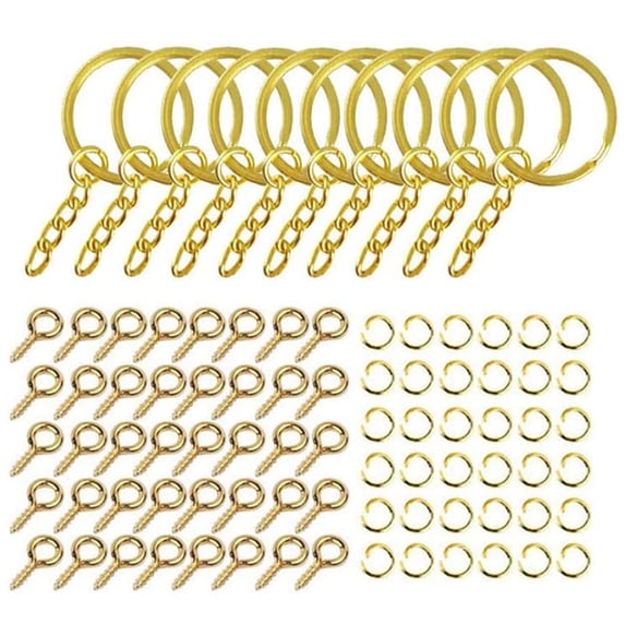 YongCo 220 Pcs Gold Silver for Key Ring with Chain Jump Rings & Sheep Eye Nails DIY Cra