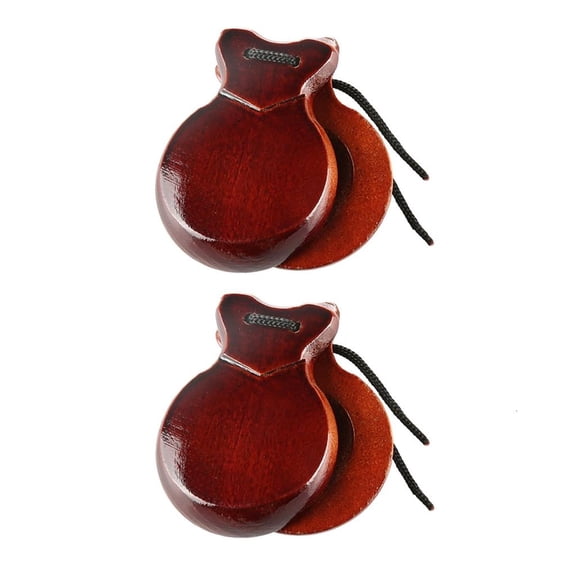 YongCo 2Pcs Traditional Castanet Wood Spanish Castanets Flamenco Dance Castanets with String Hand Clapper Orff Music Instrument