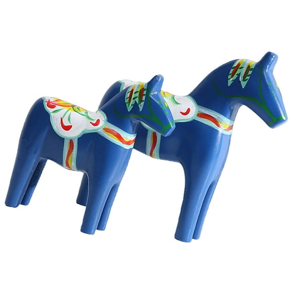 YongCo 2Pcs Wooden Dala Horse Figurine Swedish National Styles Wood Ornaments Statue Handcraft Sweden Styles Dala Horse Decors