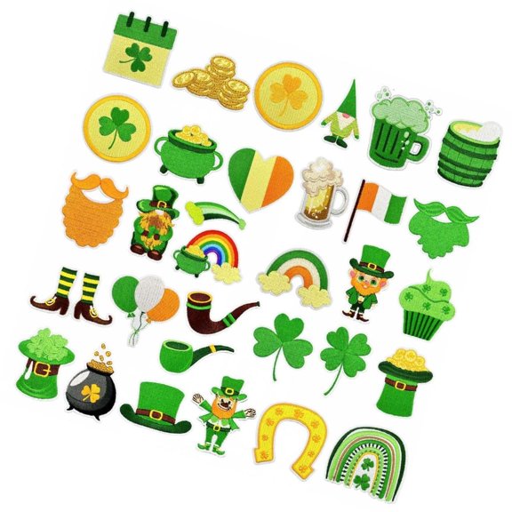 YongCo 32Pieces Patrick's Day Iron On Embroidered Patches Embroidered Applique Sew on Patches for Clothing Jeans Jackets
