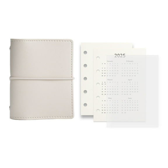 YongCo 5 Holes Binder Notebook with Refill Paper 12.3x9.8CM Leather 5 Rings Binder