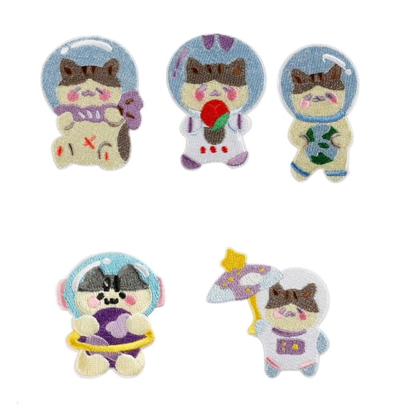 YongCo 5 Pcs Cartoon Cats Decorative Patches Lovely Astronaut Iron On Patches Embroidered Patches Repair Patches Sew On Patches