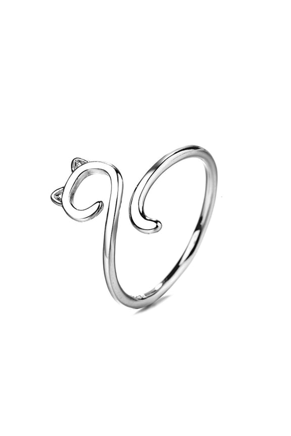 Adjustable Open Rings for Women Dainty Cute Cat Long Tail Finger Ring Knitting