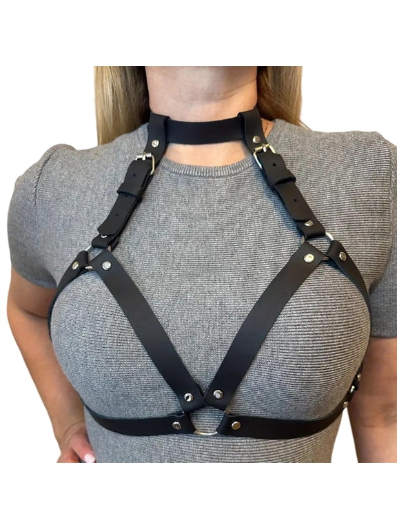 Adjustable Punk Waist Body Chain Belt Gothic Style PU Leather Halter Chest Harness For Women Daily Wear and Parties