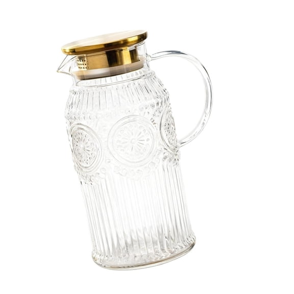 YongCo Artistic Sun Pattern Glass Water Pots with Lid Big Capacity Easy to Wash Retro Designs for Modern Homes