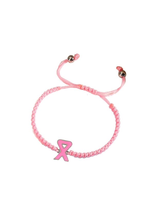Breast Cancers Awareness Hope Bracelet for Women Pink Ribbon Charm Braided Rope Wrist Wrap Bangle Handmade Jewelry Gift