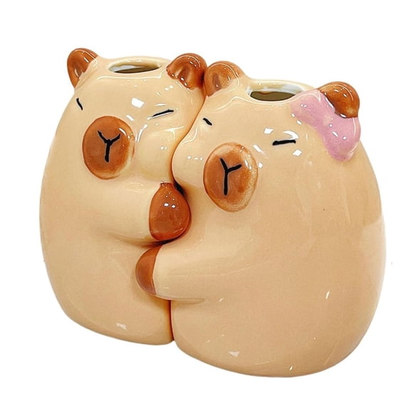 YongCo Capybaras Ceramic Toothbrush Stand Bathroom Counter Decoration With Dedicateds Brush Slots For Roommate