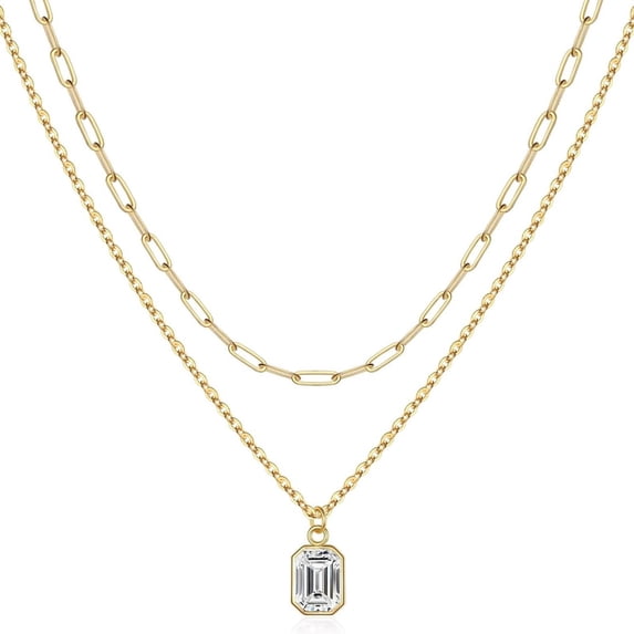 YongCo Fashionable 2 Layered Necklace With Rectangular Pendant And December Stone Designs for Daily Wear Dates Parties