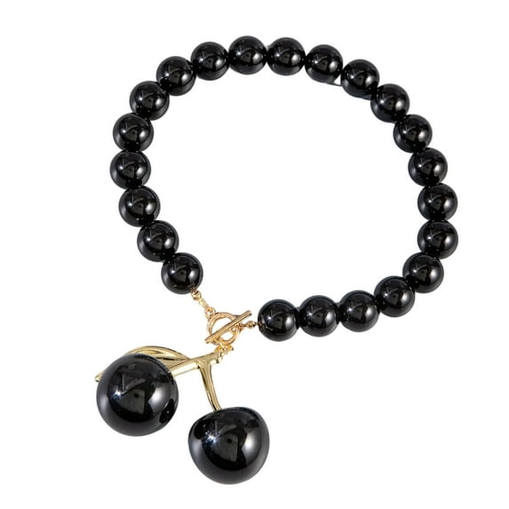 YongCo Fashionable Resin Cherries Pendant Necklace Fashion Black or Red Cherries Necklace Charm for Styles Enthusiasts