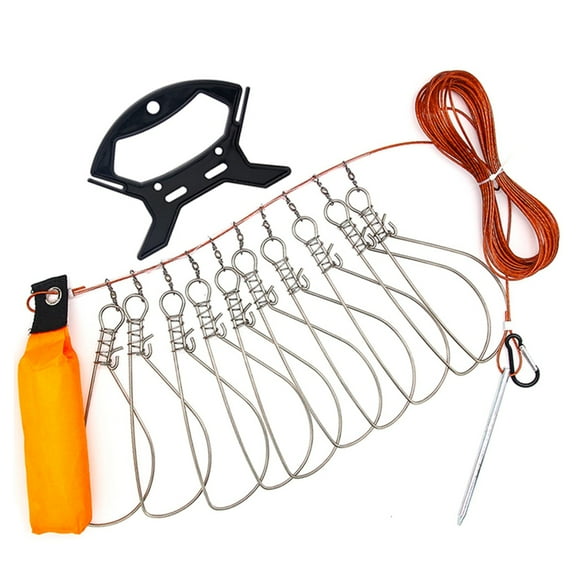 YongCo Fishing Stringer Live Fish Lock Stainless Stringer Clip Big Fish Wire Rope Cable with Float & Handle Fishing Holder Set