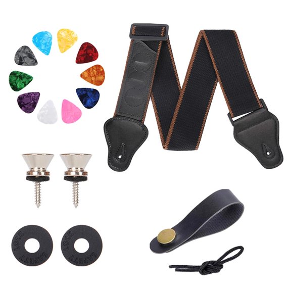 YongCo Guitar Strap with Random Color Picks Stylish Adjustable Cotton Guitar Strap