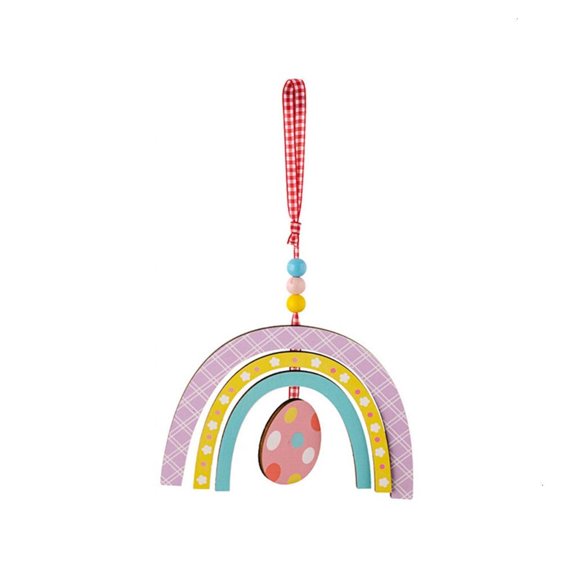 YongCo Happy Easter Hanging Sign Rainbow Easter Beads Wood Door Sign Yard Indoor Outdoor Garden Decoration with Rope