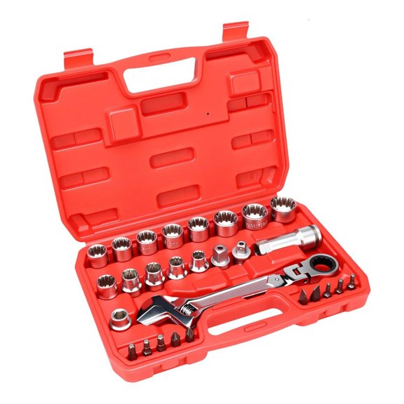 YongCo Heavy Duty 12 Point Bidirectional Ratcheting Socket Set Covering 8mm To 24mm Pass Through Design For Direction Change