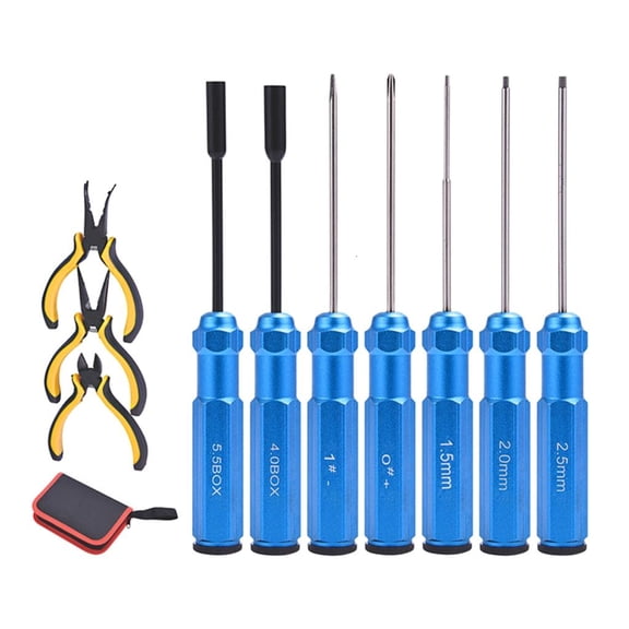 YongCo Hexagonal Handle Screwdriver Pliers Set 10Pcs with Case for Model Building & Aircraft Maintenance Tools