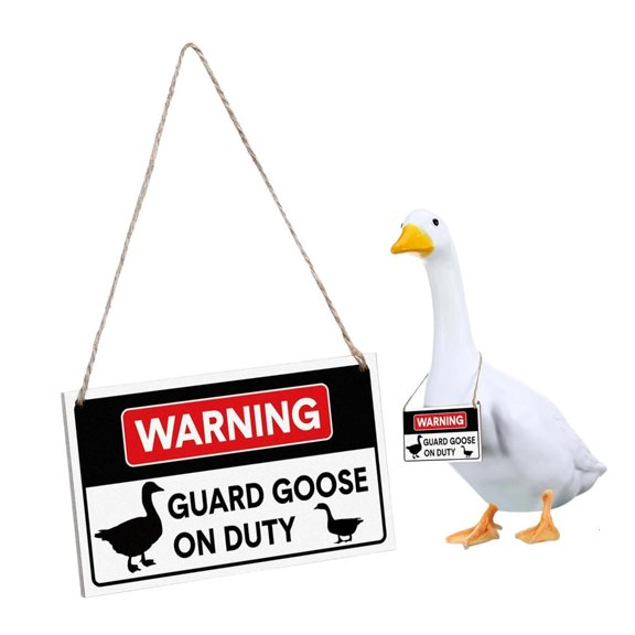 YongCo Humorous Security Gooses Decoration Warning Sign Crafted with Natural PineW00dfor Year Round Display
