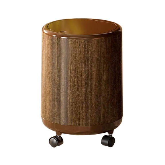 YongCo Large 12L Trash BinW00dGrains Texture Construction Rolling Garbage Can with Lid For Household Use