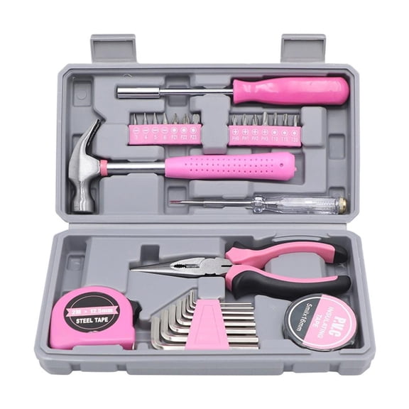 YongCo Portable Tool Box With 29 Essential Metal Tool Including Pliers Screwdriver Hammer Hexagonal For Maintenance