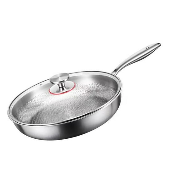 YongCo Premium Grade Metal Frying Pan With Glass Cover 3 Layer Construction Oil Release Cooking Ideal For Sauteing Baking Roasting