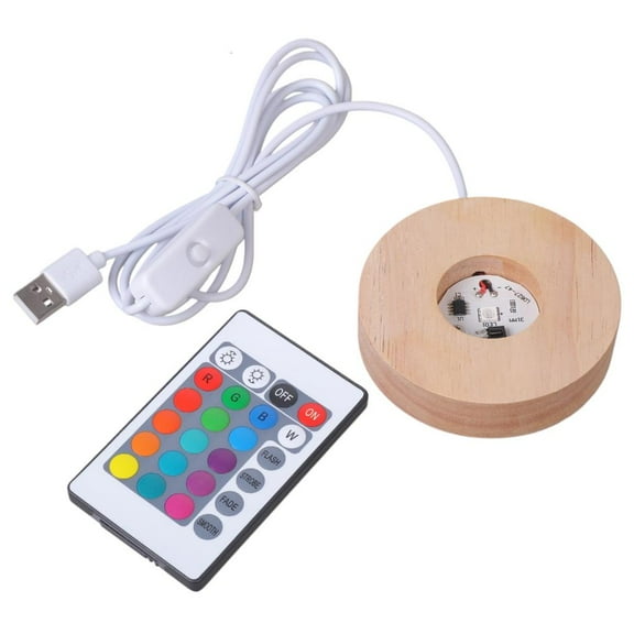 YongCo Resin Display Wood LED 12 Colors RGB DIY Night Light Round Resin Display Wood Adjustable Light Base with Remote Control