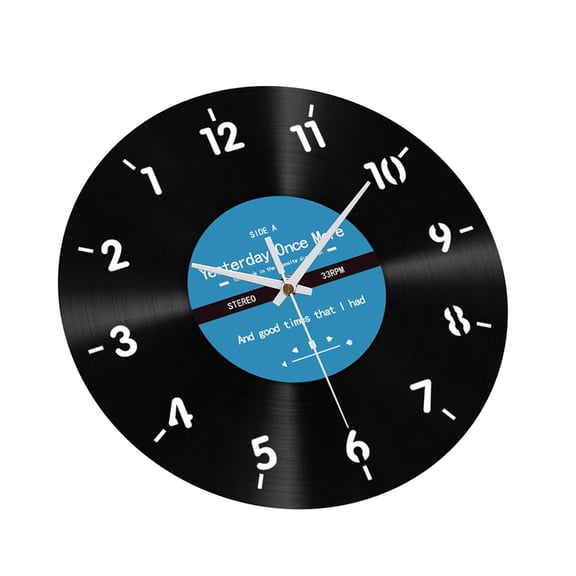 YongCo Retro Styles Reverse Running Time Wall Clock 12Inch Quiet Movement Vinyls Record Wall Clock for Living Room Decoration