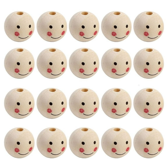 YongCo Set of 20 Smiling Wood Beads Creative DIY Crafts Accessories Natural Wood Material Wood Round Beads Wood Loose Beads