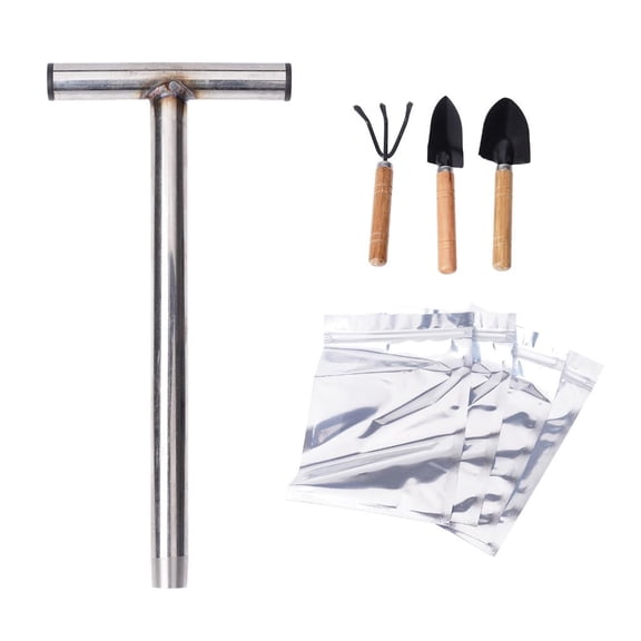 YongCo Soil Probe 12inch, Stainless Steel Soil Probe with T-Handle with a Set of Garden Tools and 4Pcs Sample Bags