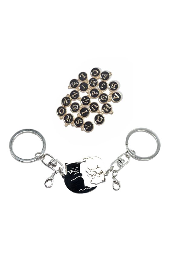 Stainless Steel Couple Cat Keychains Adorable Black And White Design For Anniversary Wedding Gifts Or Daily Use