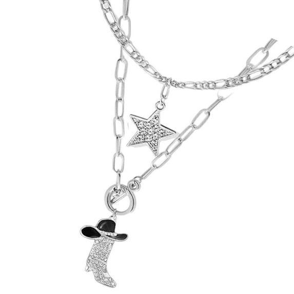 YongCo Stainless Steel Cowboy Charm Necklace for Casual Night Layer Chain Accessory