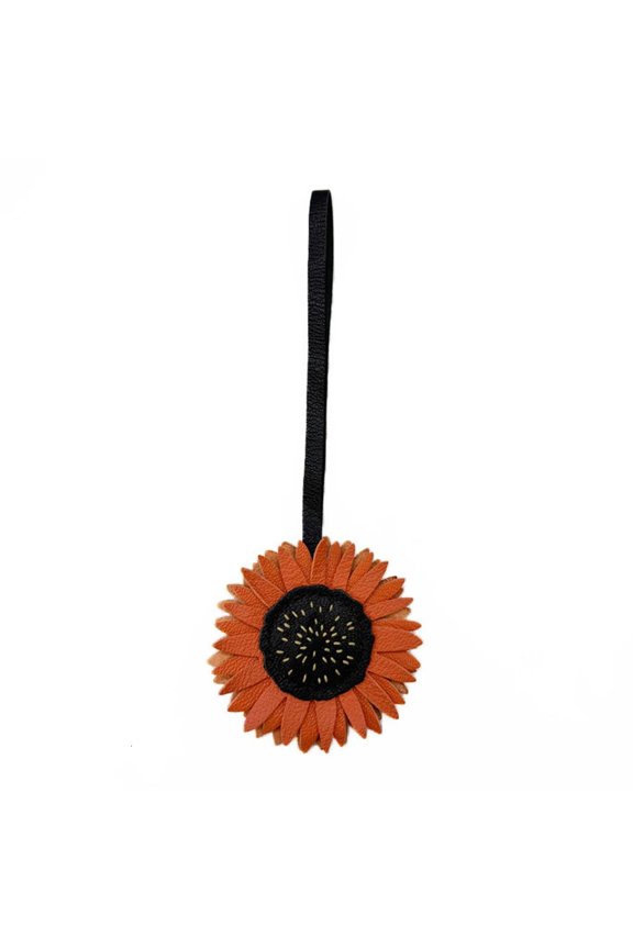 Sunflower Pendant Car Keychain PU Leather Handmade Key Holder Bag Accessory