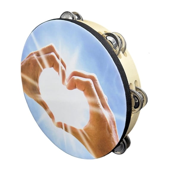 YongCo Wood Handheld Drums Percussion Gear Metal Jingle Round Tambourine Suitable for Music Education and Stage Performances