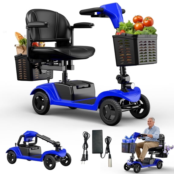 Foldable Mobility Scooter for Adults&Seniors - 43lb Lightweight Portable Motorized Scooters Airport Approved, 4 Wheel Travel Mobility Scooter w/Removable Battery, Dual Basket, 300lb Capacity