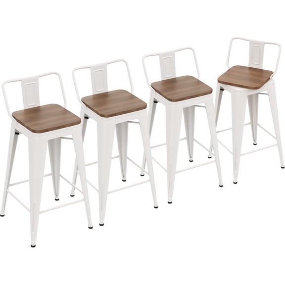 Yongchuang 30" Swivel Bar Stools Set of 4 Bar Height Stools with Backs Wood Seat Industrial Low Back Metal Barstools Bar Chairs Distressed White