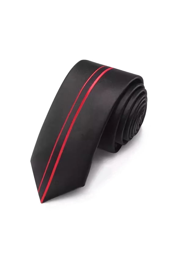 2.17'' Slim Ties for Men 5.5CM Skinny Fancy Designer Necktie Black Red White Blue Positioning Stripe Line Tie (Black Red)