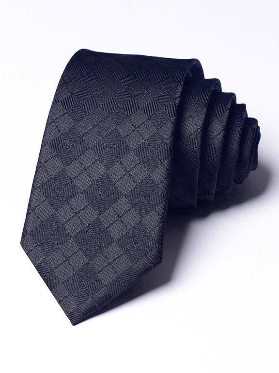2.36" High-quality Men's Skinny Necktie Black Square Grid Pattern Business Banquet 6CM Slim Tie