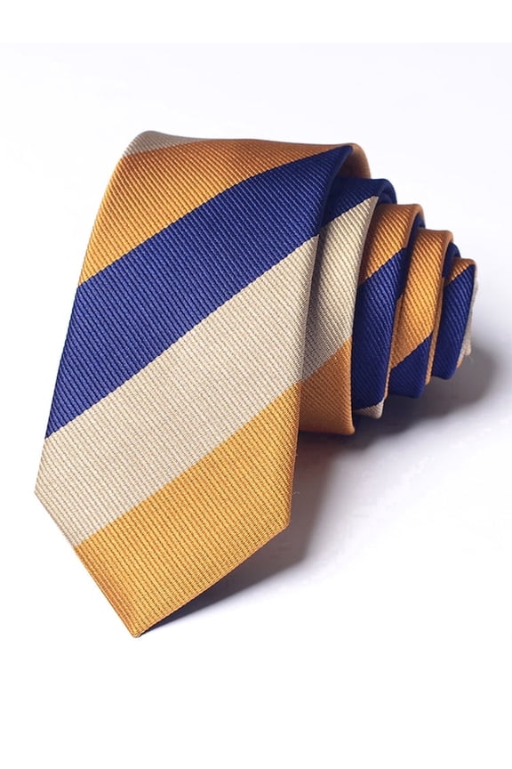 2.36" High-quality Men's Skinny Necktie Blue Yellow Beige Striped Pattern Business Banquet 6CM Slim Tie