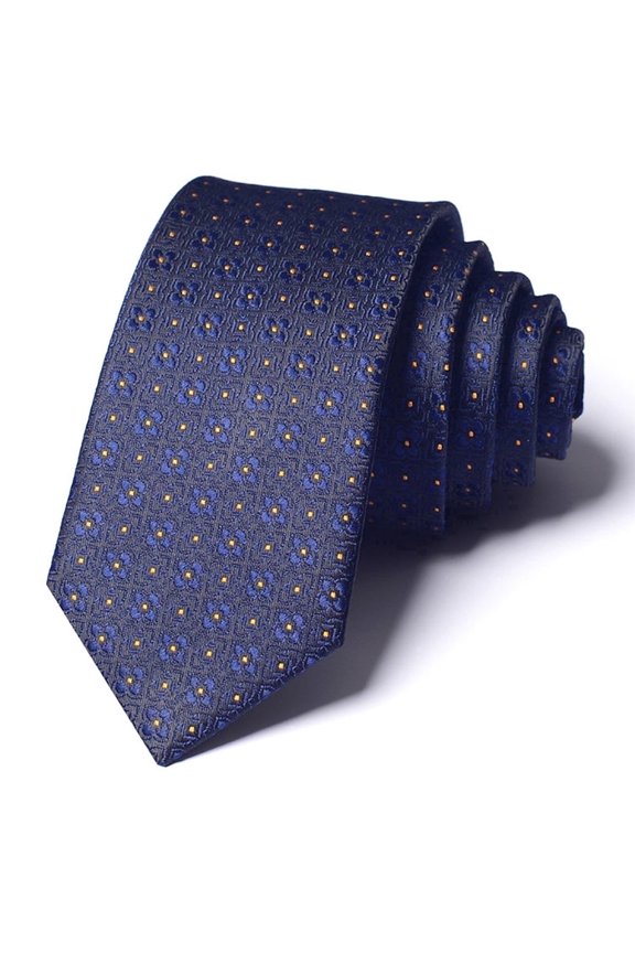 2.36" High-quality Men's Skinny Necktie Deep Blue Small Flower Grid Pattern Business Banquet 6CM Slim Tie