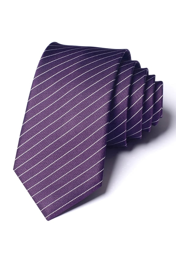 2.36" High-quality Men's Skinny Necktie Deep Purple White Stripe Pattern Business Banquet 6CM Slim Tie
