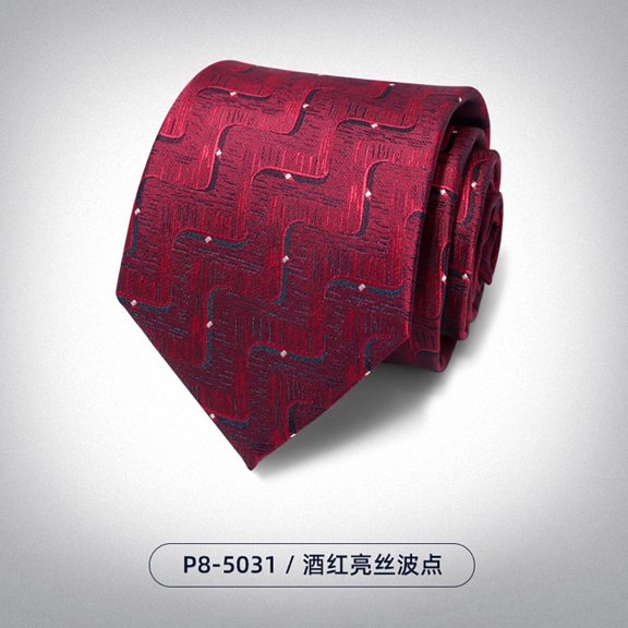 Yongchuantie 3.15" High-quality Men's Necktie Wine Red Shiny Silk Wave Stripe Pattern Business Banquet 8CM Wide Tie
