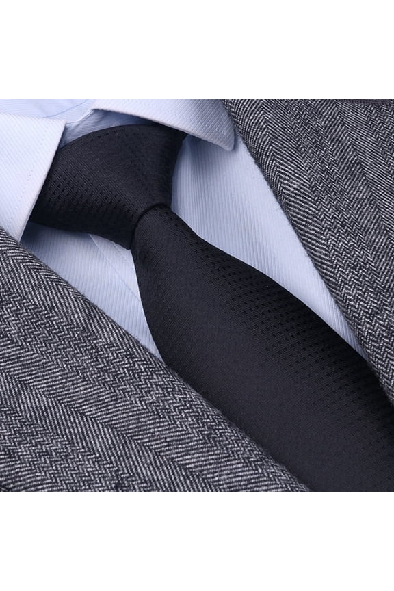 3.15" Men's High-quality 100% Silk Tie Black dark checkered pattern Business Banquets 8CM Wide Silk Tie