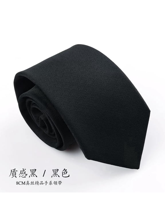 3.15" Men's High-quality 100% Silk Tie Pure Black Without any Pattern Business Banquets 8CM Wide Silk Tie